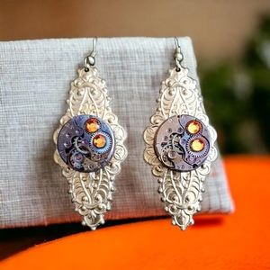 Handcrafted Repurposed Steampunk Antique Watch Goldtone Brass Earrings N…